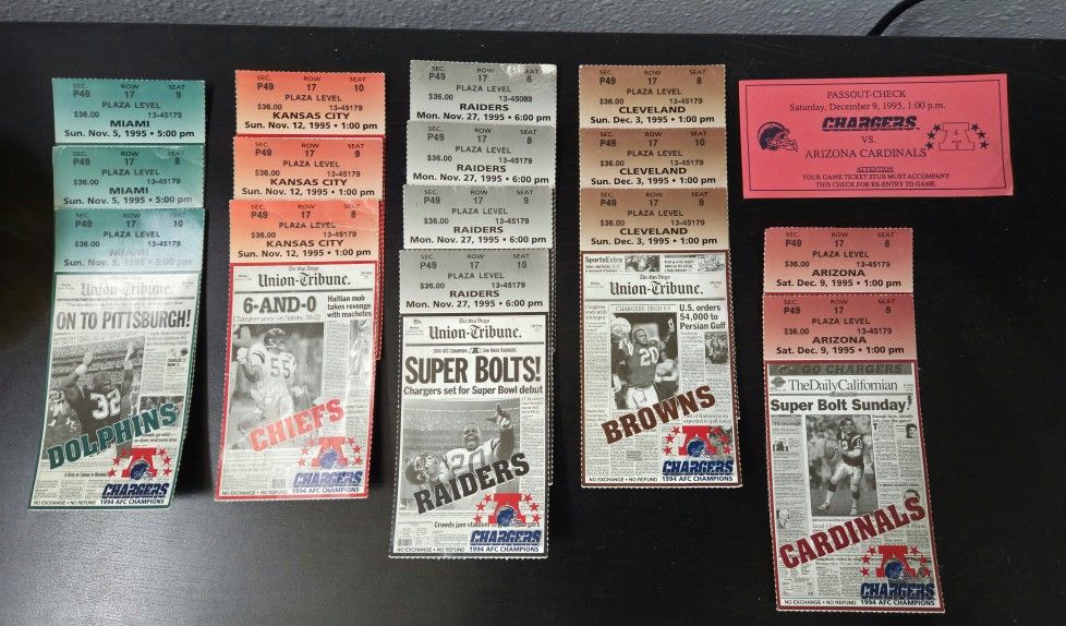 SD CHARGERS TICKET STUBS- Over 100