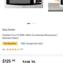 Toshiba 1.1-cu ft 1000 -Watt Countertop Microwave ( Stainless Steel )