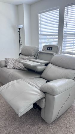 Gray Leather Power Reclining Sectional Sofa