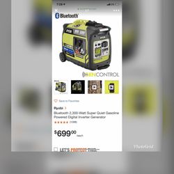 Ryobi Bluetooth 2,300-Watt Super Quiet Gasoline Powered Digital Inverter Generator