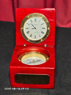 Bey-Berk Luxury Lacquered Rosewood Desk Clock & Compass Set - Great Condition!
