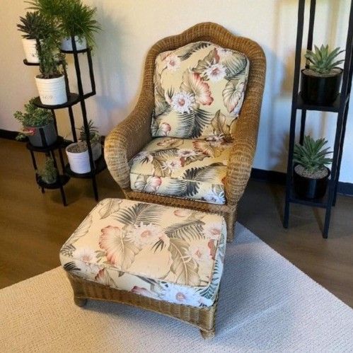 Ethan Allen Wicker Chair And Ottoman
