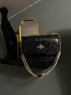 Coach Black Patent Leather Chain Wallet Bag