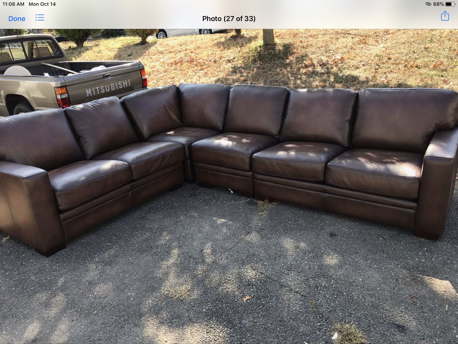 L shape leather brown couch in great shape