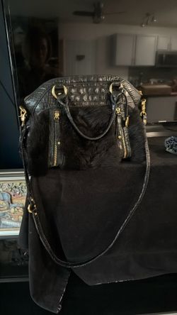Like New Brahmin Genuine Leather And Fur Bag