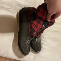 Vintage Sorel Red Plaid Rain Boots Size 8.5