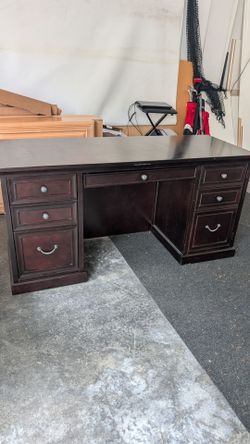 Heavy duty office desk w/ printer and file cabinets