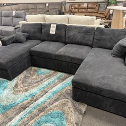 Black Sofa Sectional w/ Double Chaise
