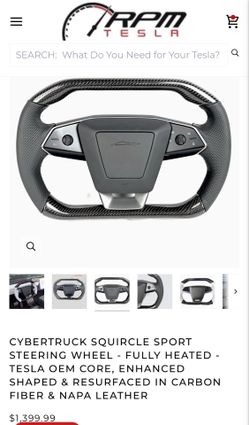 2026 CYBERTRUCK SQUIRCLE SPORT STEERING WHEEL - FULLY HEATED - TESLA OEM CORE, ENHANCED SHAPED & RESURFACED IN CARBON FIBER & NAPA LEATHER