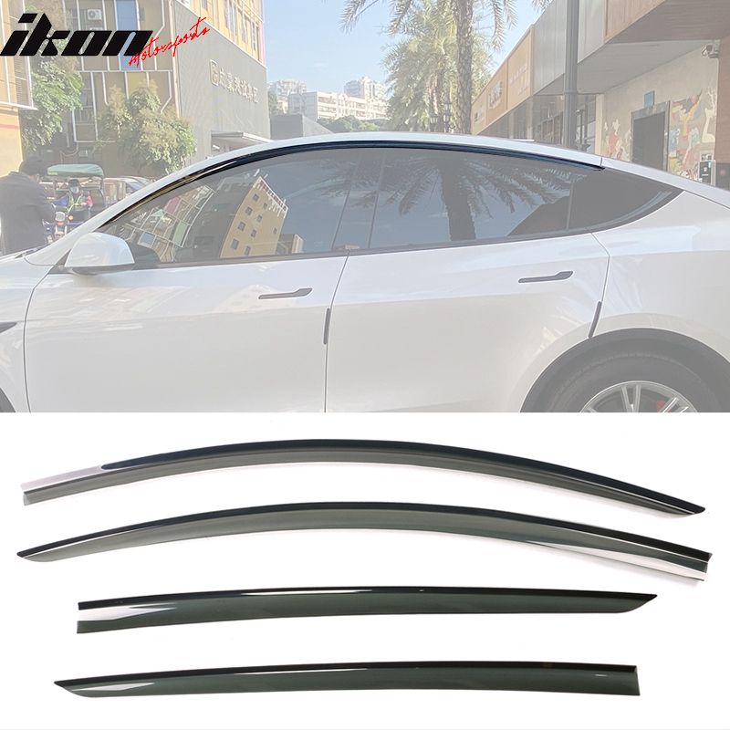 Fits 2020-2024 Tesla Model Y Acrylic Window Visors Smoke Sun Rain Deflectors 4PCS