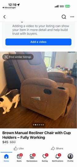 Brown Manual Recliner and Chair with Cup Holders – Fully Working