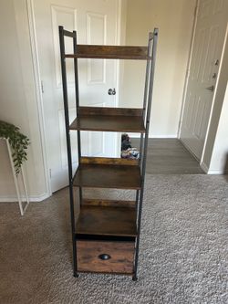 5 tier Rustic brown bookshelf