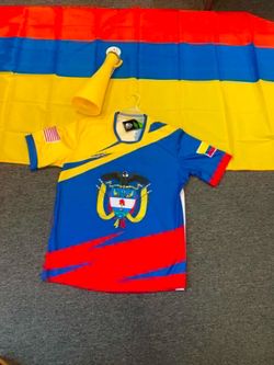 Paquete colombiano de playera, bandera y trompeta