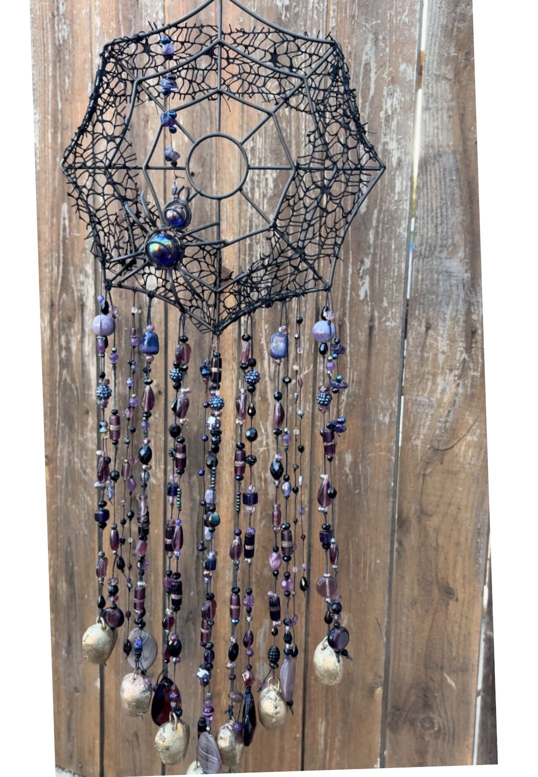 Spider Wind Chime Sun Catcher Mobile Glass Spider, Bells, Amethyst & Crystals