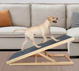 Foldable Dog Ramp, 16" Long, Adjustable Non-Slip Wood Pet Ramp, Natural, 80 lb Limit