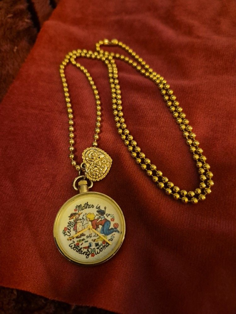 Vintage Mary Engelbreit's " Every Mother Is A Working Woman " Pendant Watch Necklace 
 