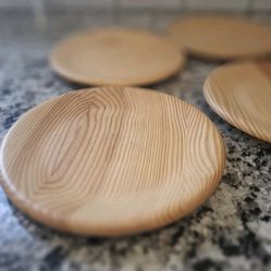 Rare Vintage Sanbergs Nora Stad Sweden 4 Wooden Pine Plates 24cm
