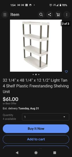 ***Brand New Shelves System Plano 32.25"W x 12.5"D x 48.25"H 4-Shelf Storage Unit, Light Taupe