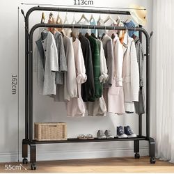 Free Standing Coat Rack Stand,6 Hooks 2-Tier Open Shelves With Hanging Rail Bedroom Small Clothes Hat Rack Household Clothes Hanger Garment Rack (Colo