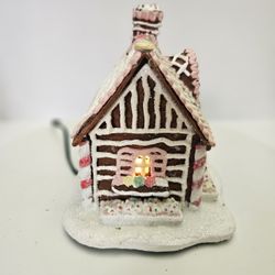 Vintage Silvestri Christmas Village Gingerbread Candy Lighted House Pink White