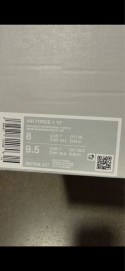 Brand new Nike Air Force 1 ’07 in the Baroque Brown/Vivid Purple colorway. Never worn and in excellent condition.