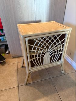 Rattan / Cane Accent Cabinet Nightstand - Boho Coastal Style