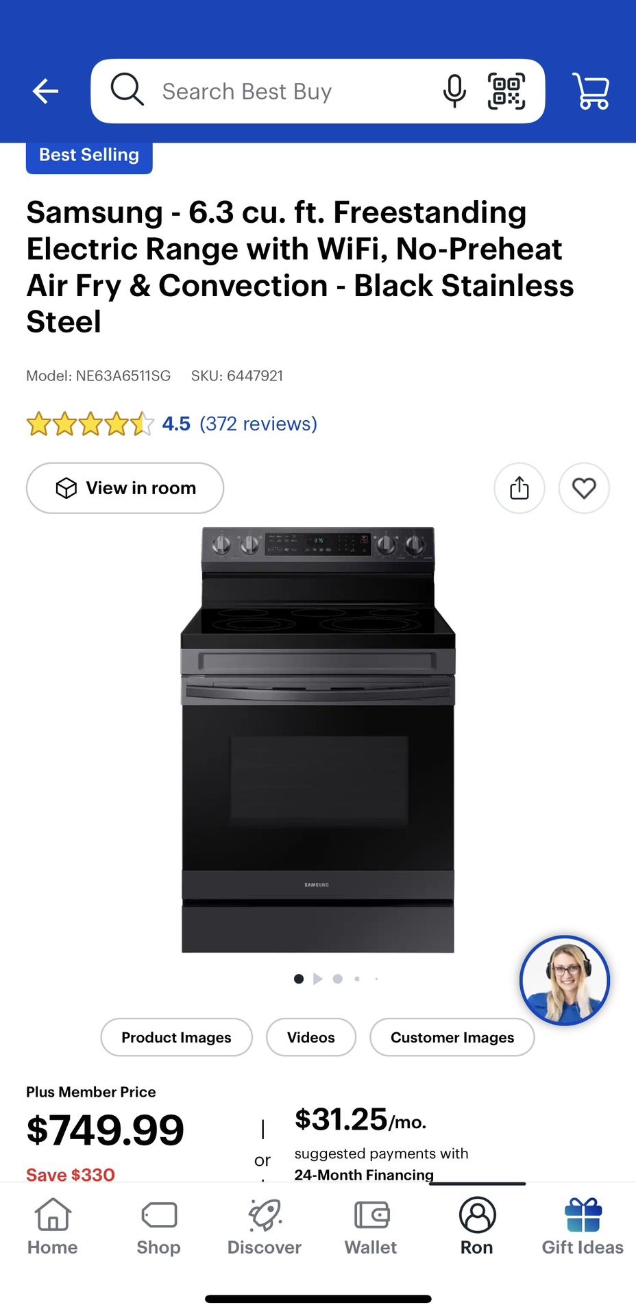 Samsung - 6.3 cu. ft. Freestanding Electric Range with WiFi, No-Preheat Air Fry & Convection - Black Stainless Steel