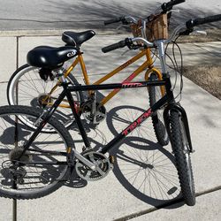 Trek mountain bikes – two vintage – 800 sport – men’s – black – ladies – orangish