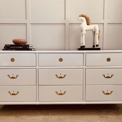 Vintage Drexel White Modern Campaign High Gloss Dresser 