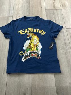 Blue Ed Hardy rhinestone shirt