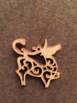 CHRISTMAS DEER ORNAMENT UNIQUE STENCILED WOOD 1/ x 1/2