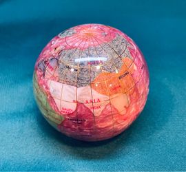 Stunning vintage Kalifano semi precious inlaid stone world globe paperweight