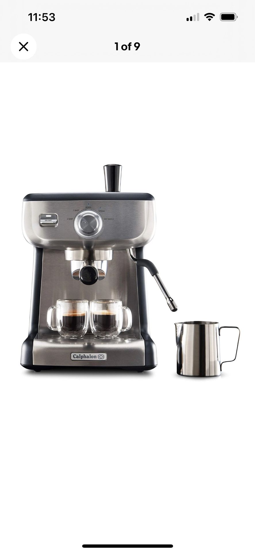 Calphalon BVCLECMP1 Temp iQ Espresso Machine with Steam Large, Stainless