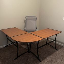 L-Shaped Desk and Grey Mesh Office Chair