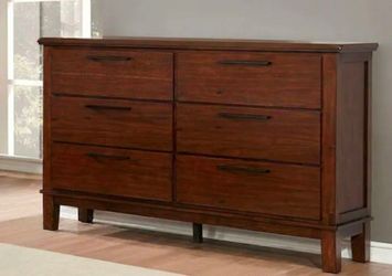 Ashley Transitional Style 6-Drawer 65.38 in. Brown Cherry Finish Dresser