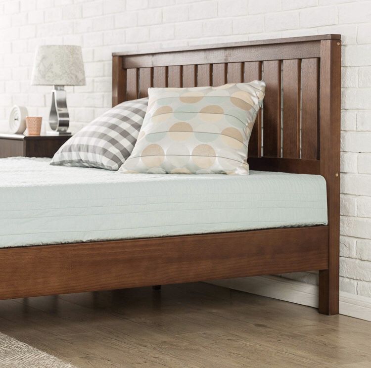 New in box queen size wood platform bed frame with headboard $175 or $350 with memory foam mattress
