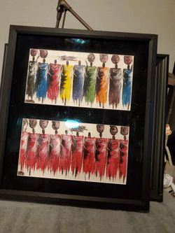 Framed African Figure Art Print Duo