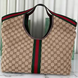 Gucci Giglio large tote bag beige and brown GG canvas