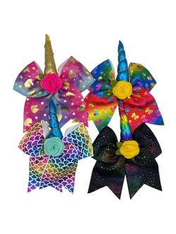 4 handmade- large unicorn hair bows