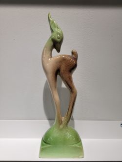 Vintage Brown and Green Pottery Gazelle