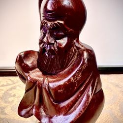 Wood carved Chinese Buddhist monk H10xW4 inch Lbs 1 in excellent vintage condition  Item# 275 Lbs 1
