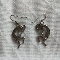 Vintage Sterling Silver Native American Kokopelli Dangle Earrings