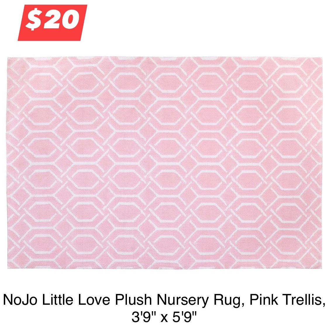 New NoJo Little Love Plush Nursery Rug, Pink Trellis, 3'9" × 5'9"