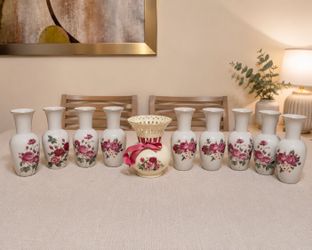 Vintage Floral Ceramic Vase Set – 10 Pieces