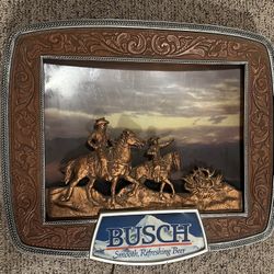 Busch Beer Lighted Cowboy Bar Sign Light Works Western Anheuser Riding Horses