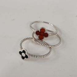 925 Sterling Silver Triple Layer Clover Ring set size 6