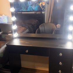 LED Vanity w/ Drawers, Slide Outs, Outlet, And Chair