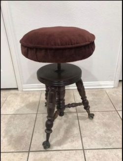 Antique Piano Stool With Cushioned Cover 