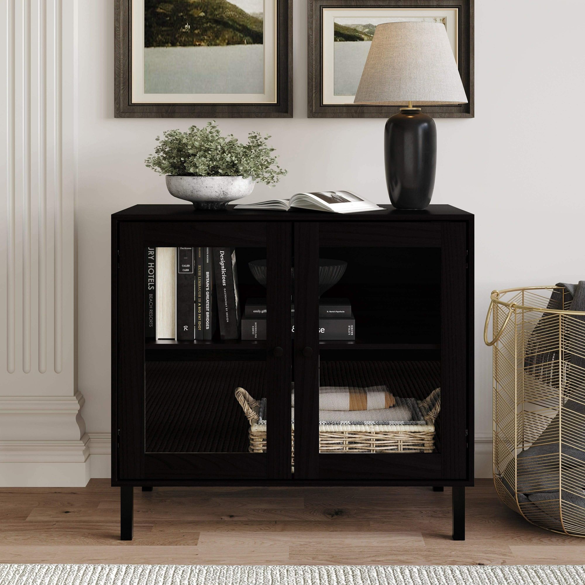 Urbanly Glass Door Sideboard Cabinet black