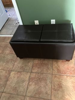 36" Brown Leather Storage Ottoman Bench (with Built-In Serving Trays!)